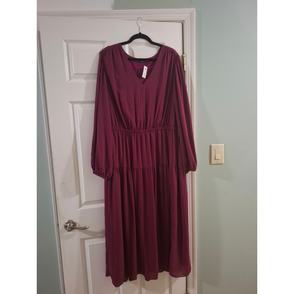 Lane Bryant Womens Plus Size 20 Berry Wine Chiffon Tiered V-Neck Maxi Dress NEW
